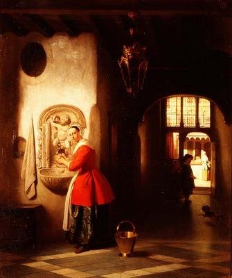 A Maid in a Hallway by Hubertus van Hove