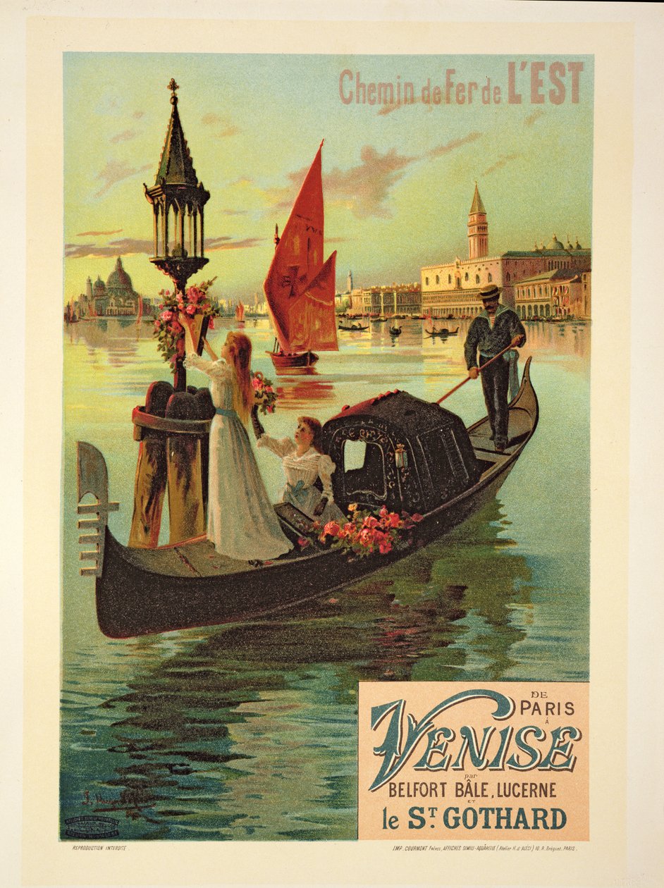 Reproduction of a Poster Advertising the Eastern Railway from Paris to Venice by Hugo d