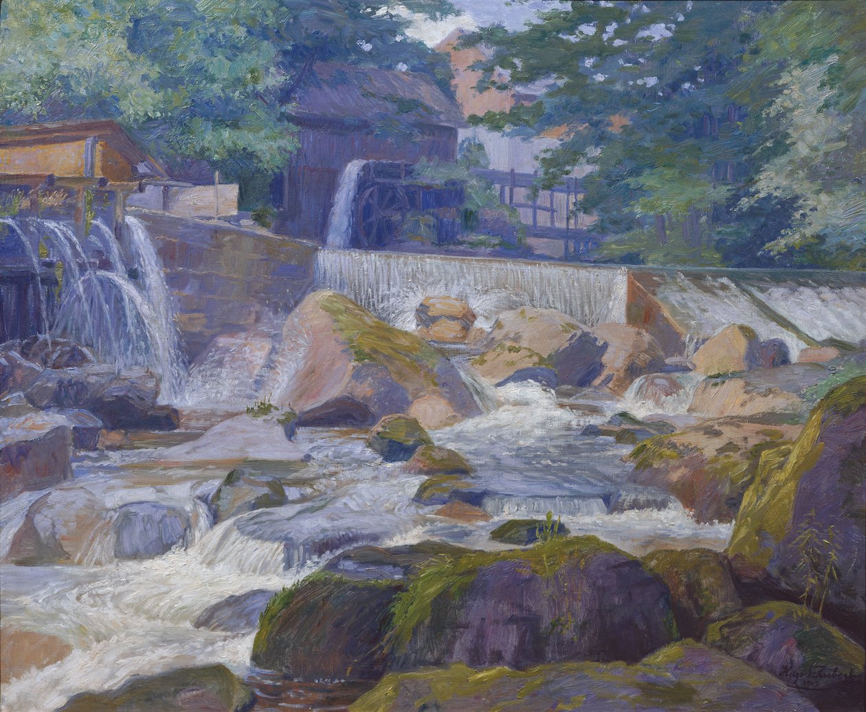 River Weir with Mill, Klam near Grein by Hugo Schubert