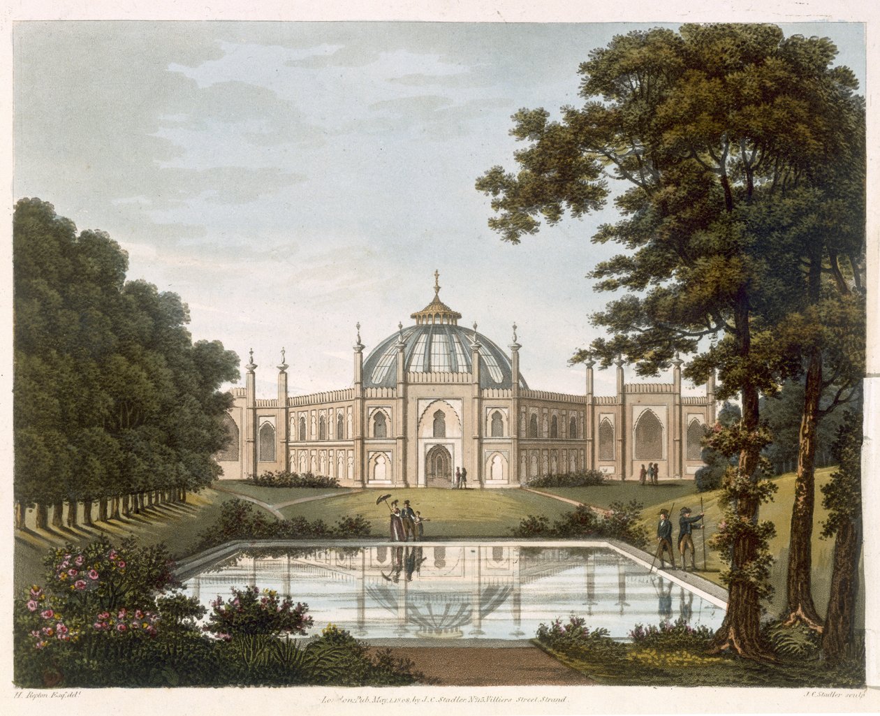 Brighton Pavilion: Proposed view of the garden with part of Brighton Pavilion in the background, engraved by J. C. Stadler by Humphry Repton