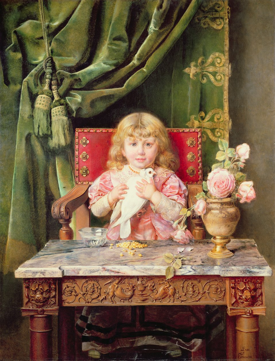 Young girl with a dove by Ignacio Leon y Escosura