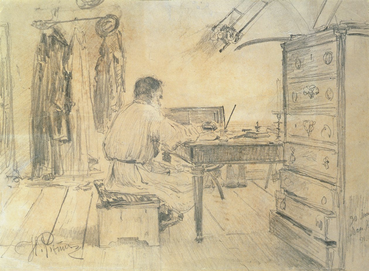 Leo Tolstoy in his Study by Ilya Efimovich Repin