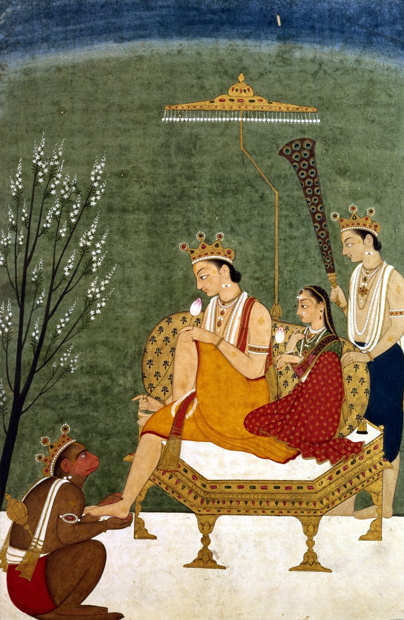 Seventh Incarnation of Vishnu as Rama-Chandra: Rama and Sita Reunited by Indian School