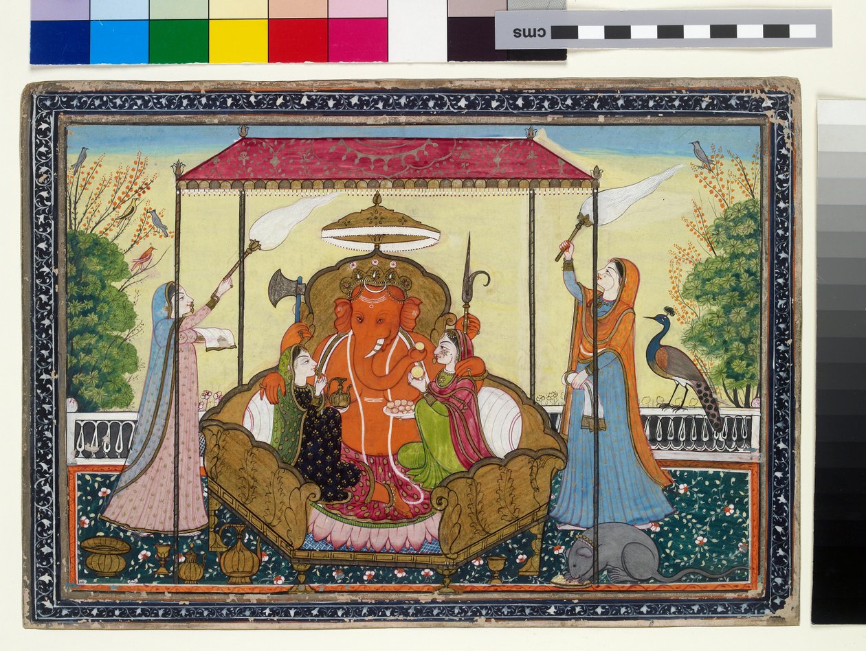 Ganesha with his wives and attendants by Indian School