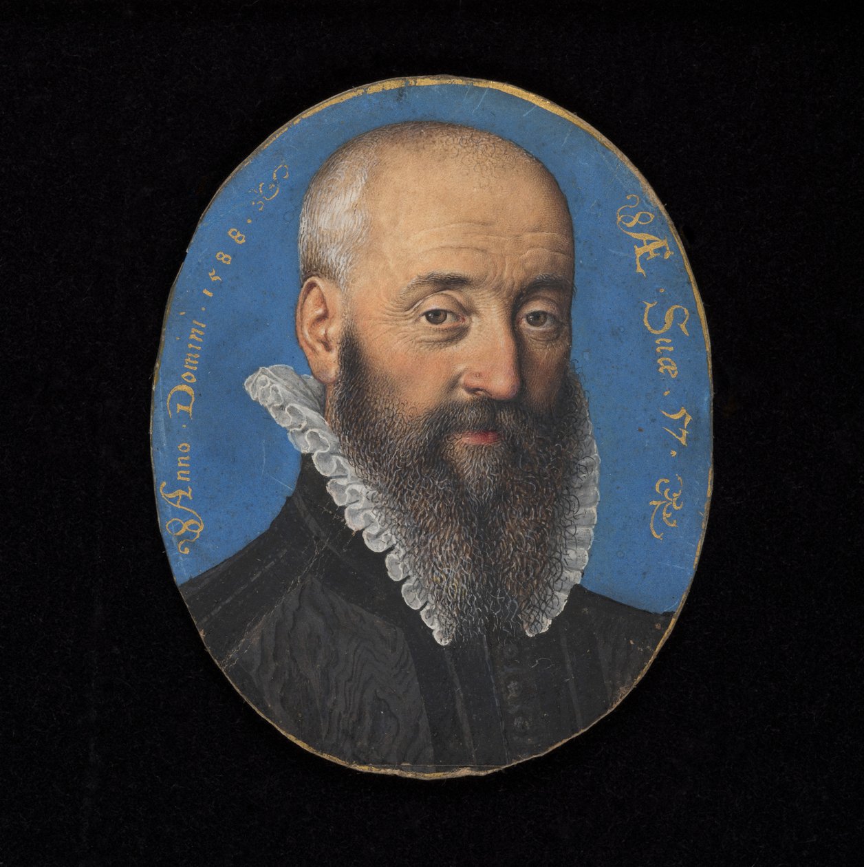 Portrait miniature of an unknown man aged 57, 1588 by Isaac Oliver