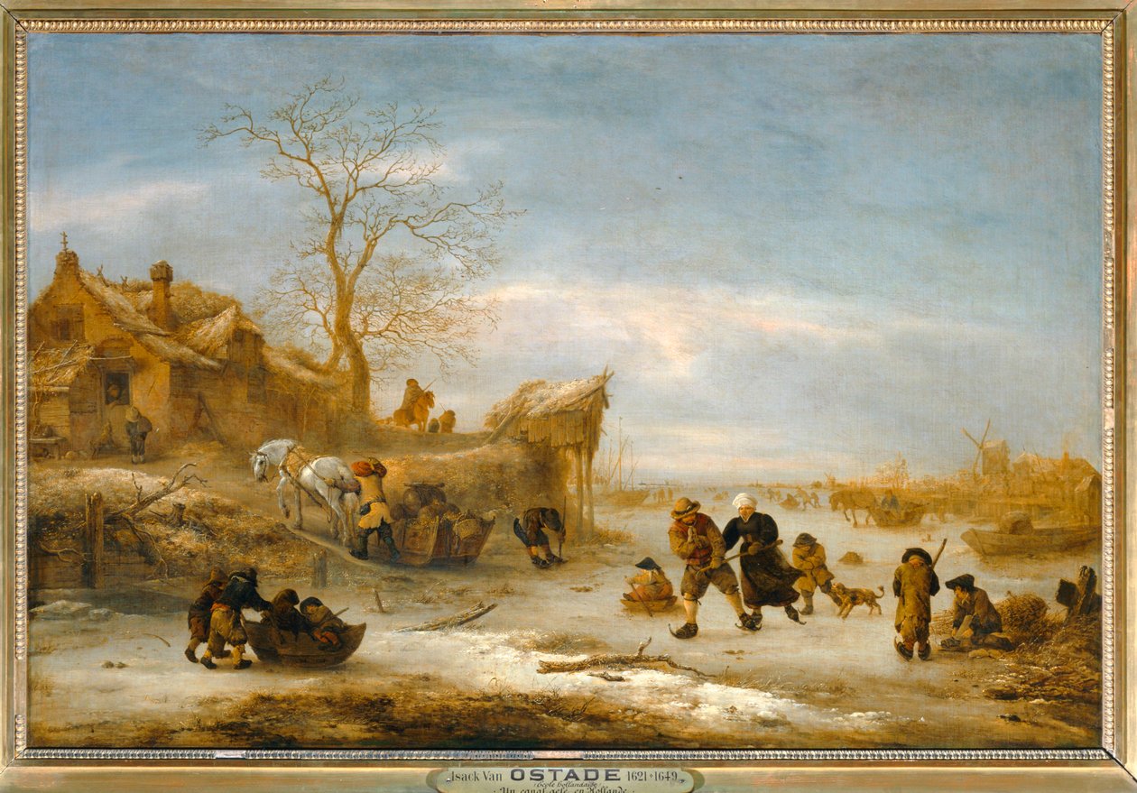 Frozen Canal with Skating Couple by Isaack Jansz van Ostade