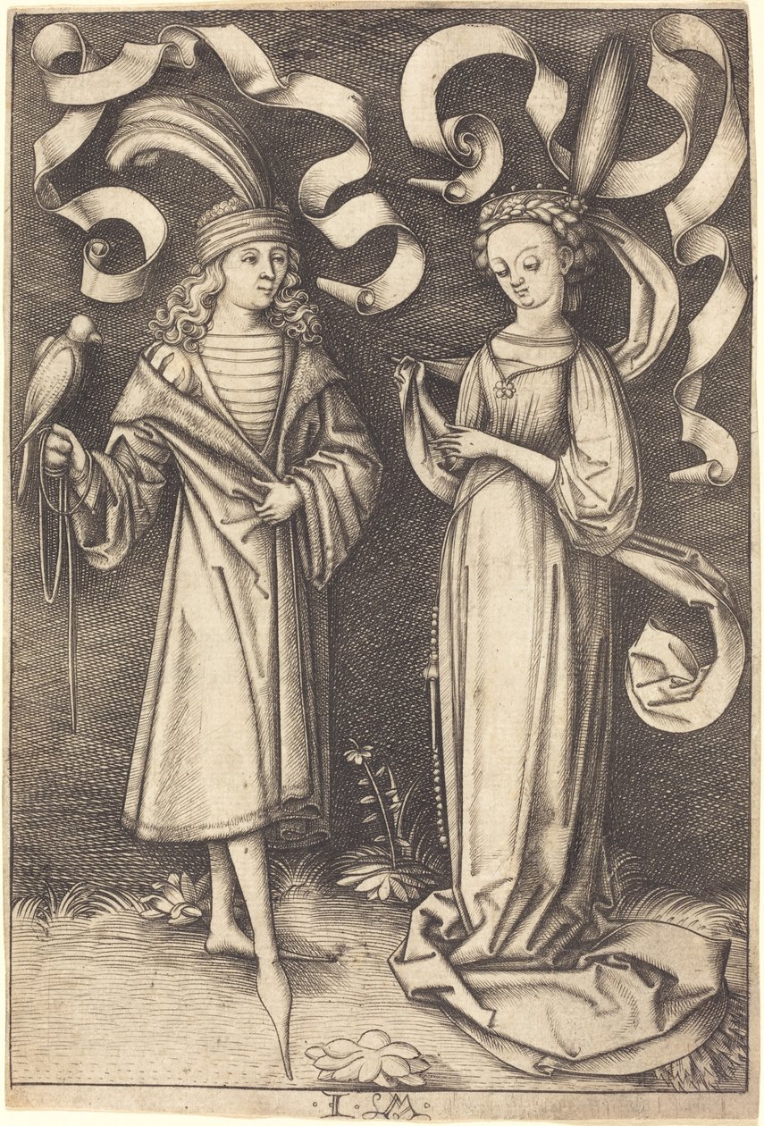 The Falconer and Noble Lady by Israhel van Meckenem
