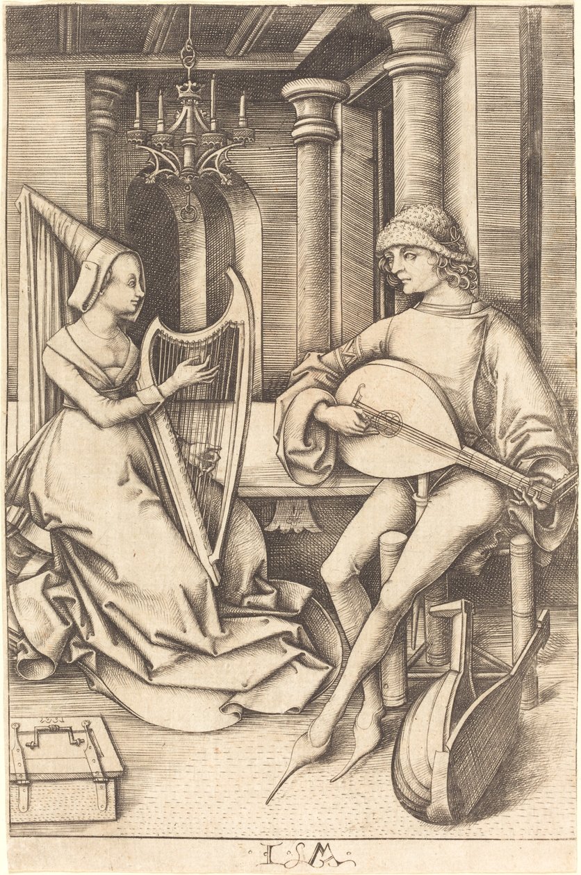 The Lute Player and the Harpist by Israhel van Meckenem
