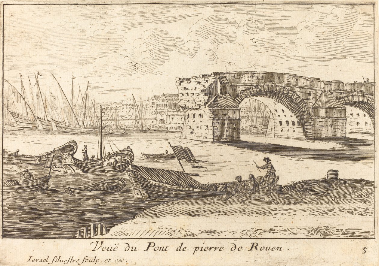 View of the Stone Bridge of Rouen by Israël Silvestre