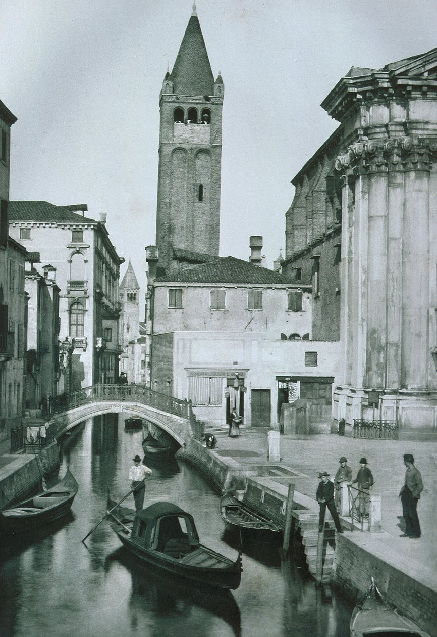View of the Canale San Barnaba with the Belltower of San Barnaba Church by Italian Photographer