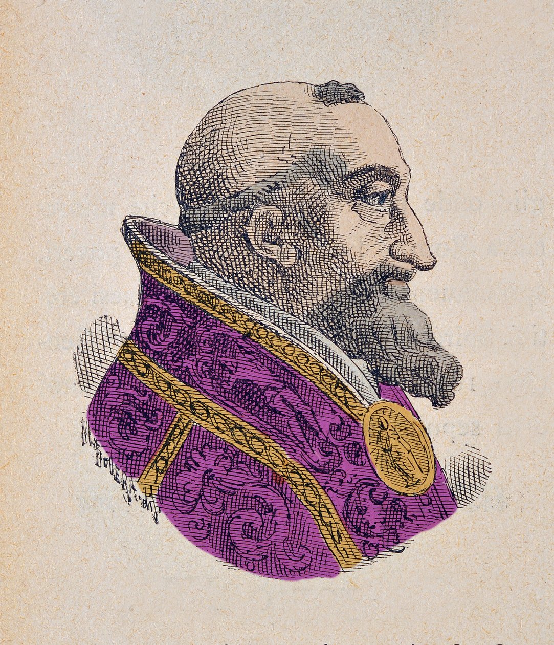 Portrait of Pope Gregory XV (1621-1623), 1898 (engraving with later colouration) by Italian School