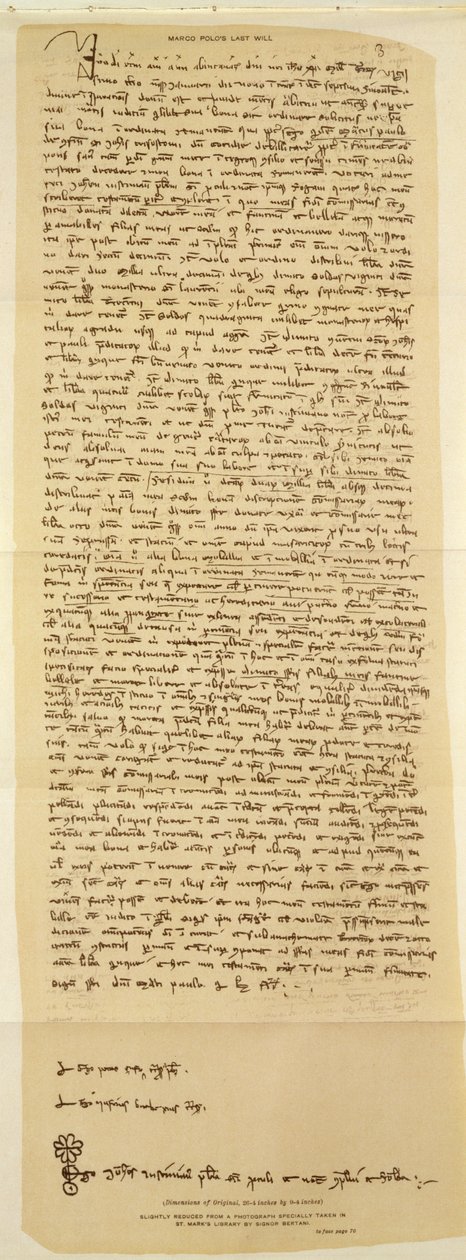 The Last Will of Marco Polo, Written in 1324 by Italian School