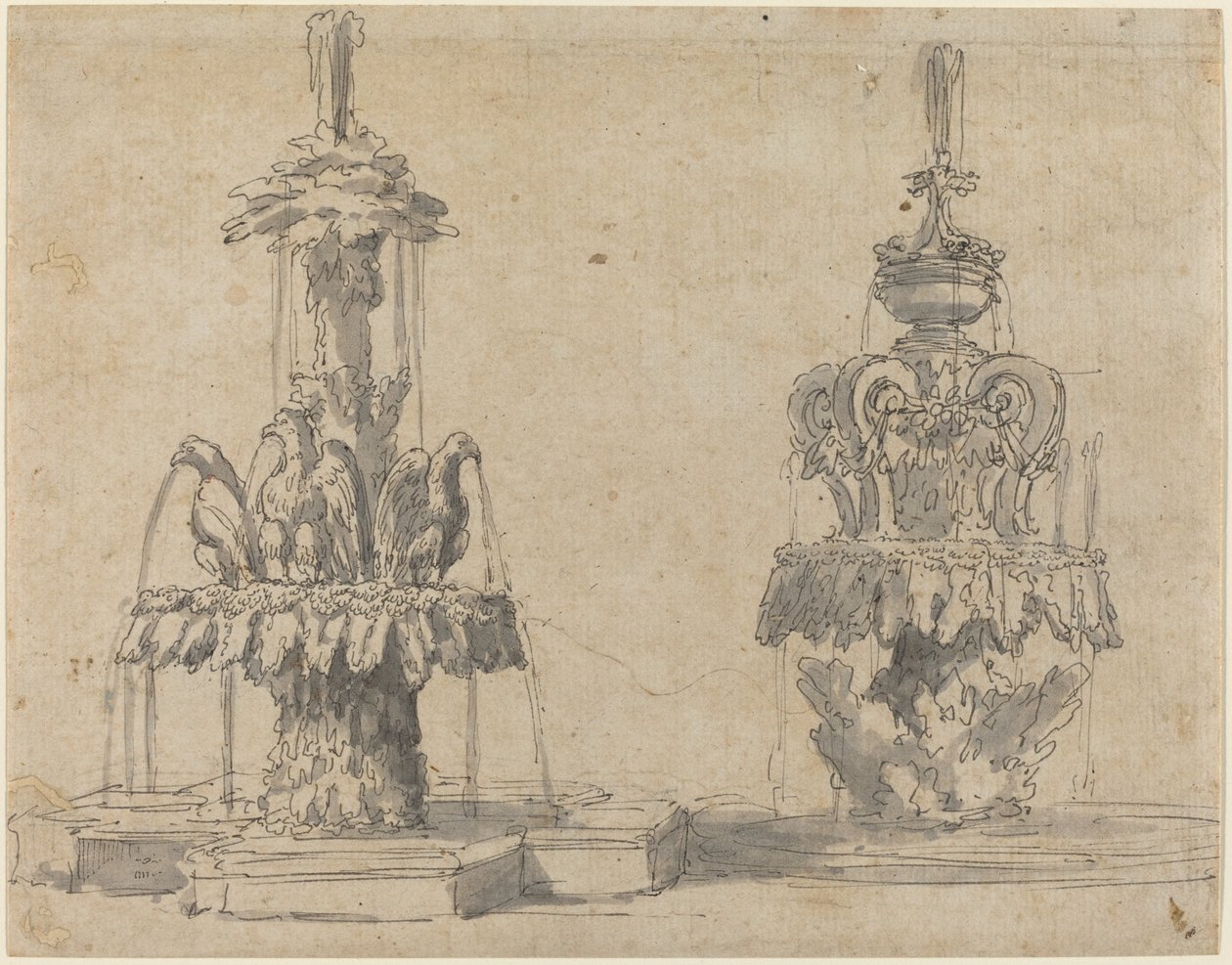 Two Fountains by Italian 17th Century