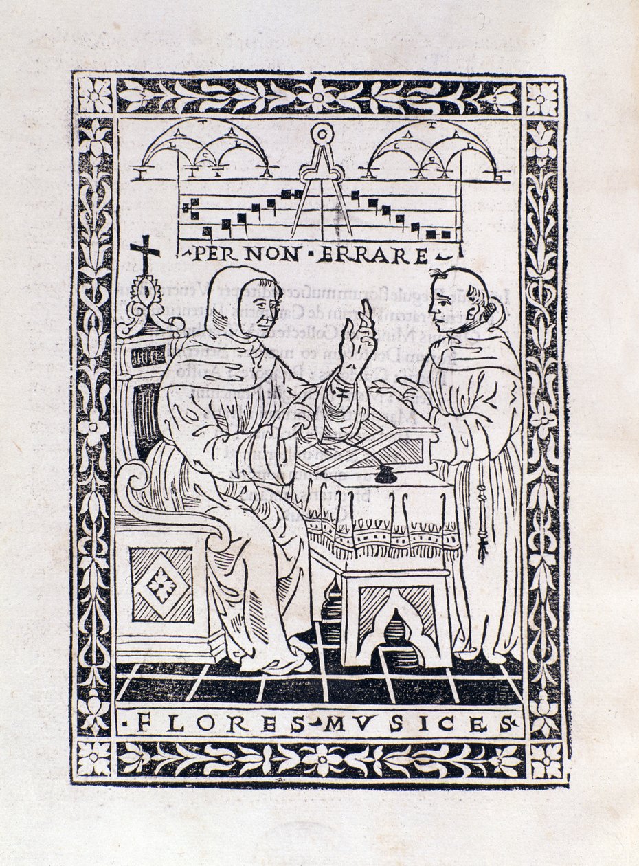 A monk giving a music lesson by Italian School