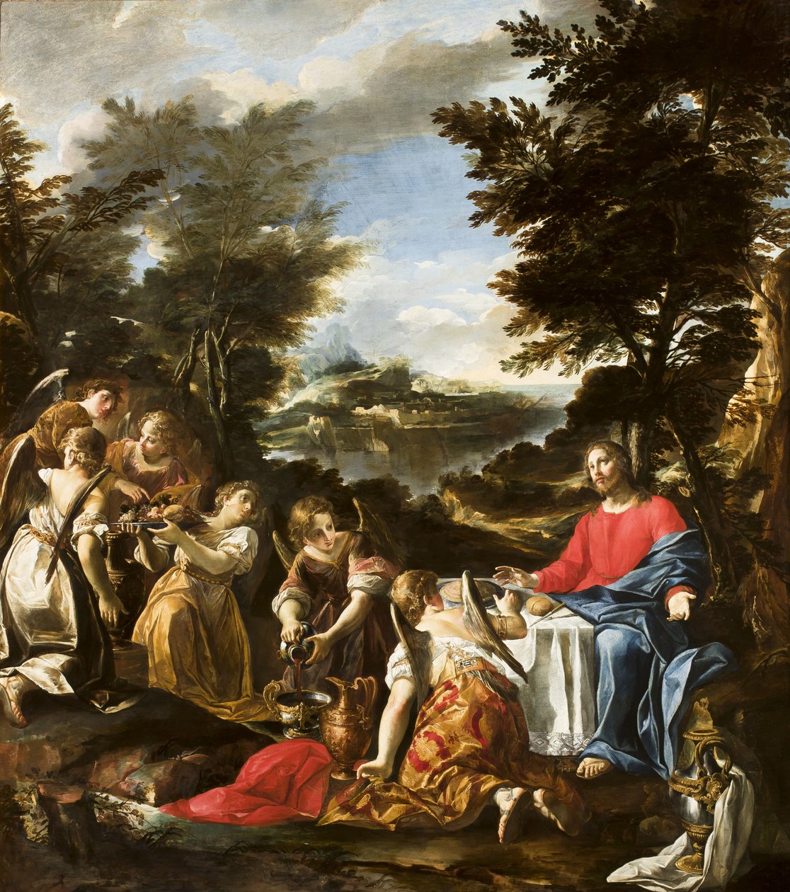 Christ Served by Angels by Italian School