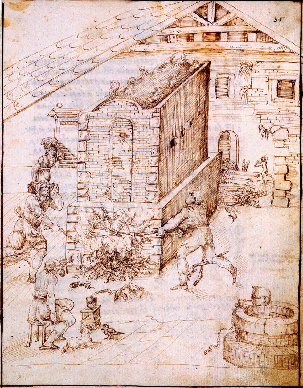 Firing an Early Kiln, c.1630s by Italian School