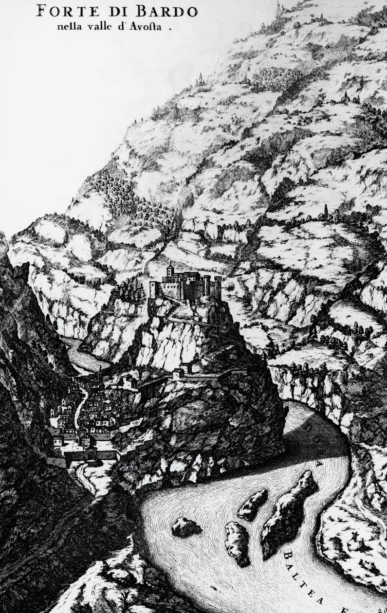 Fort Bard, engraving from Theatrum Sabaudiae by Italian School