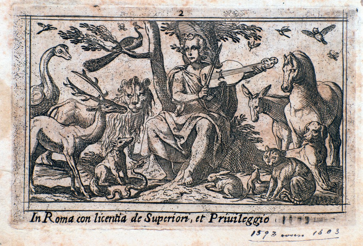 Orpheus playing among animals by Italian School