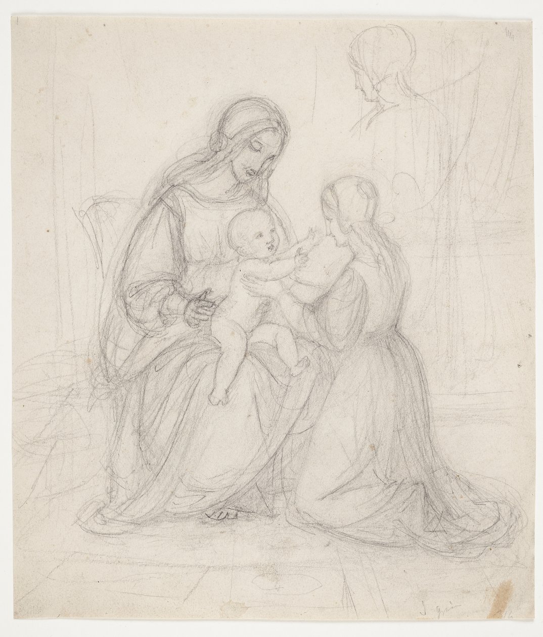 Seated Madonna with Child and Kneeling Woman by J.L. Lund