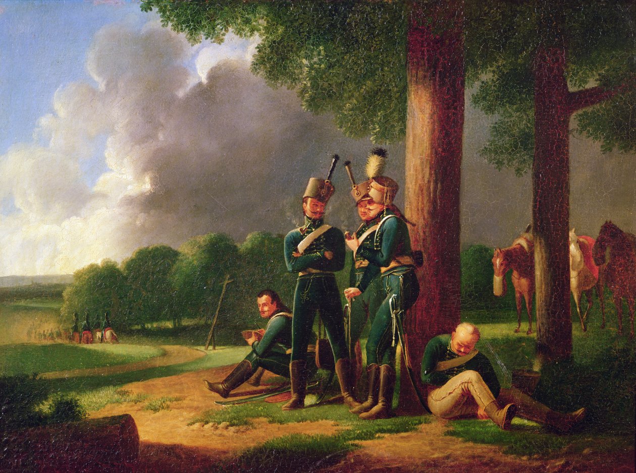 Hussars on Outpost Duty by J. B. Secle
