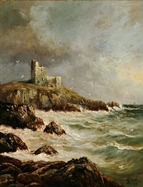 Ruined Castle on Rocky Shore by J. H. Blunt