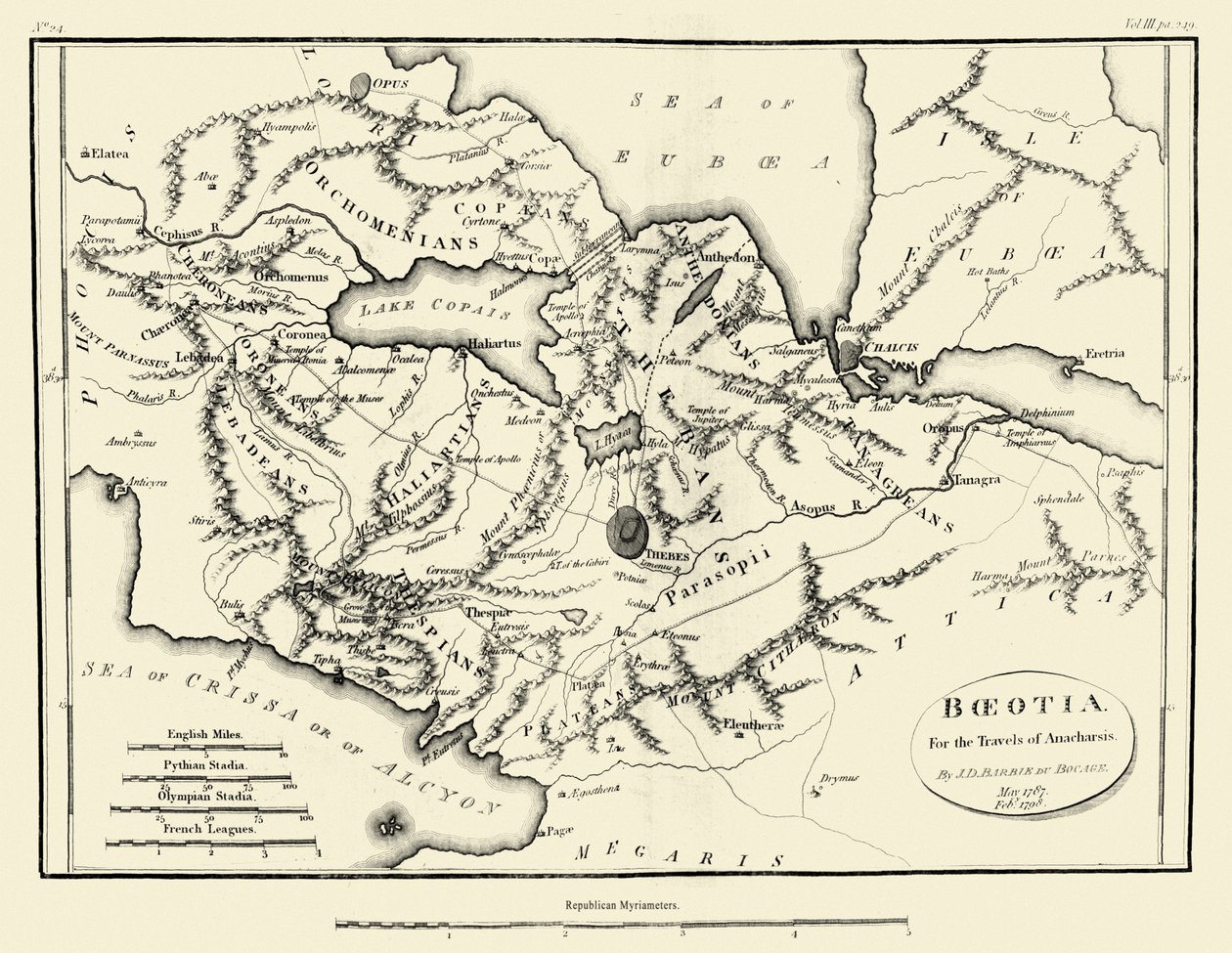 Map of Ancient Boeotia by J. J. Barthélemy