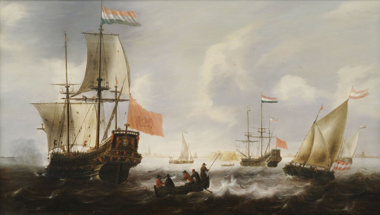 Dutch Frigates and Boats on the Coast of Vlissingen by Jacob Adriaensz Bellevois