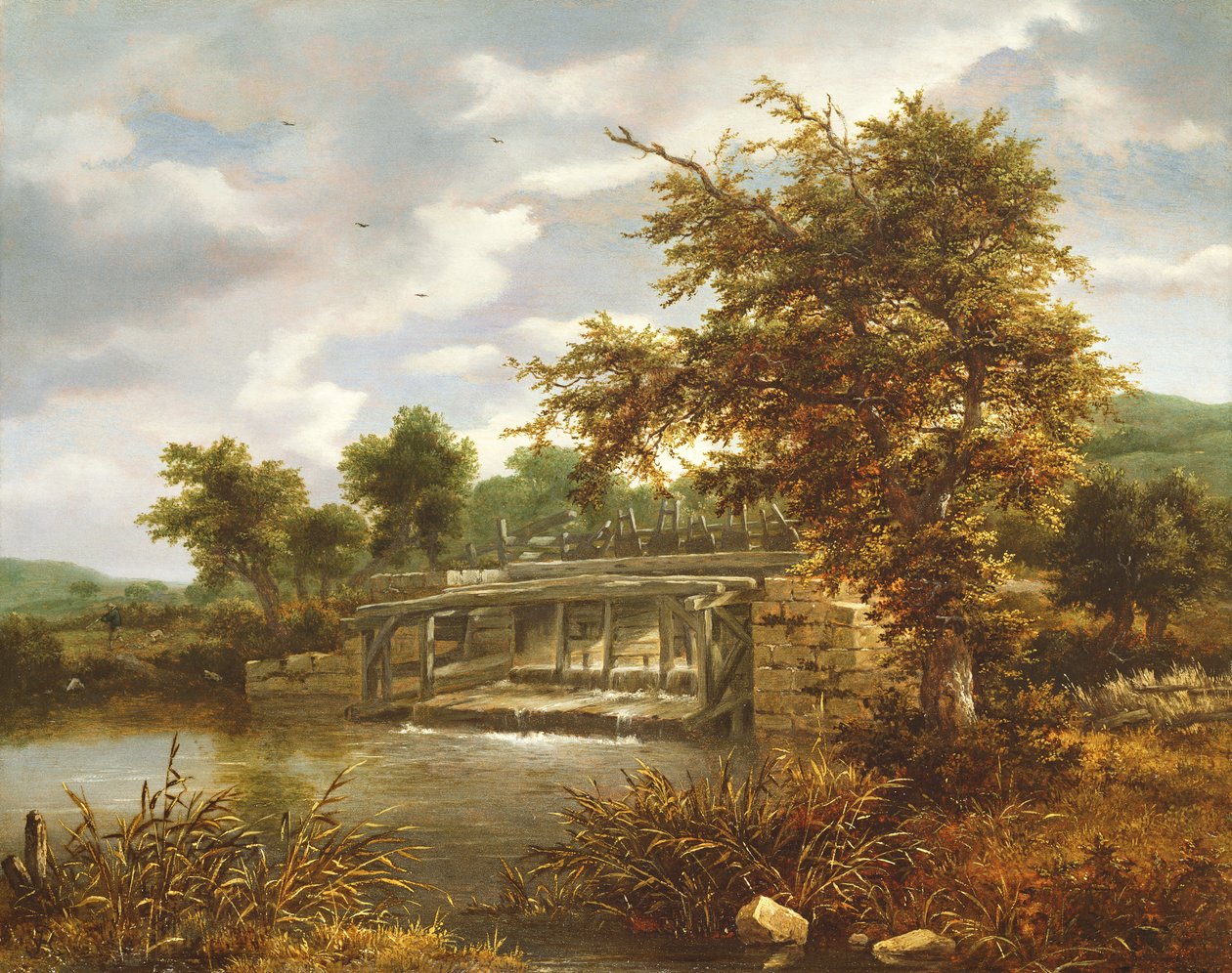 A Wooded River Landscape with a Sluice Gate by Jacob van Ruisdael