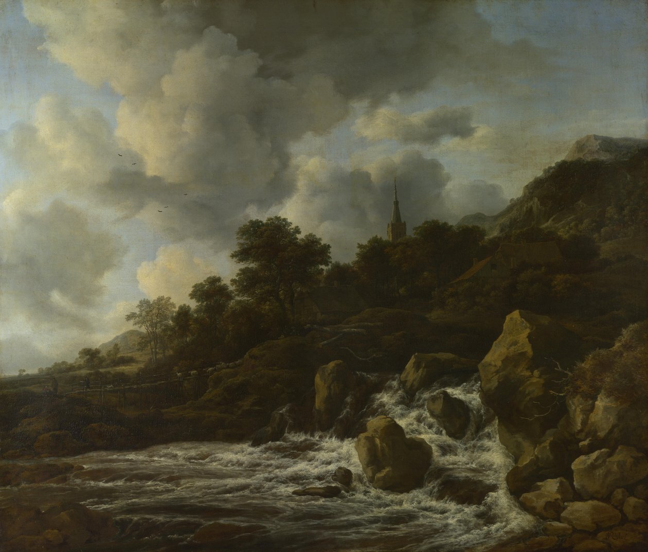 Waterfall Near a Village by Jacob van Ruisdael