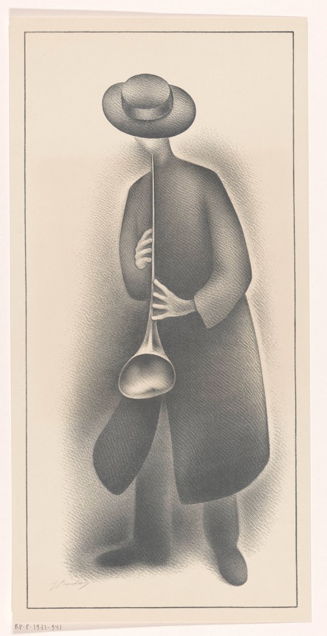 Street Musician with Wind Instrument by Jacob Bendien (signed by artist)