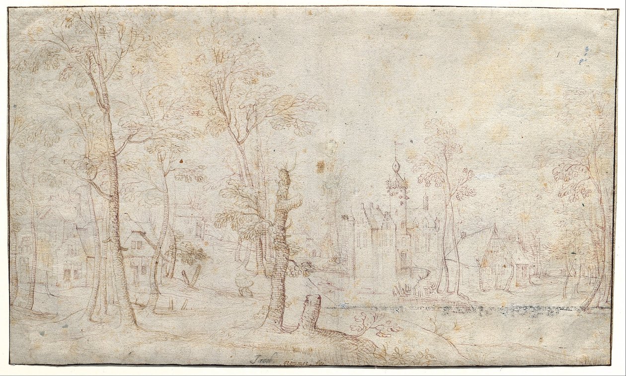Moated Castle and Village by Jacob Grimmer