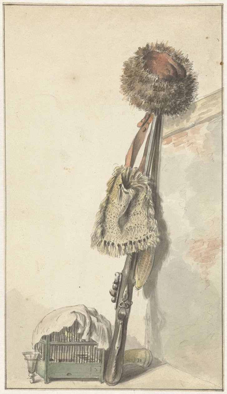 Hunting Still Life with Birdcage by Jacob van Strij