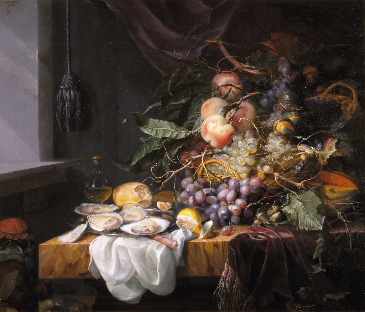 Still Life with Fruit and Oysters by Jacob van Walscapelle