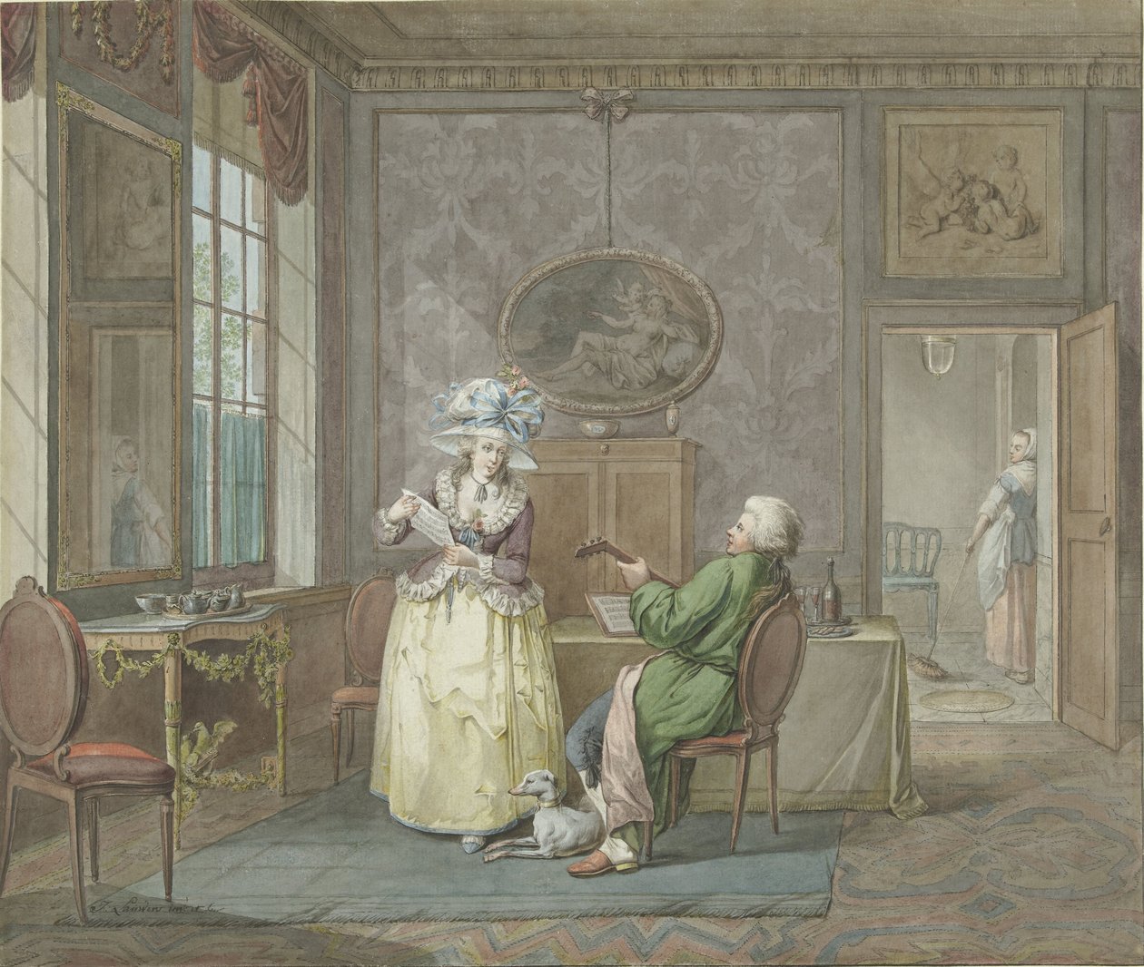 Musical Couple in an Interior by Jacobus Johannes Lauwers