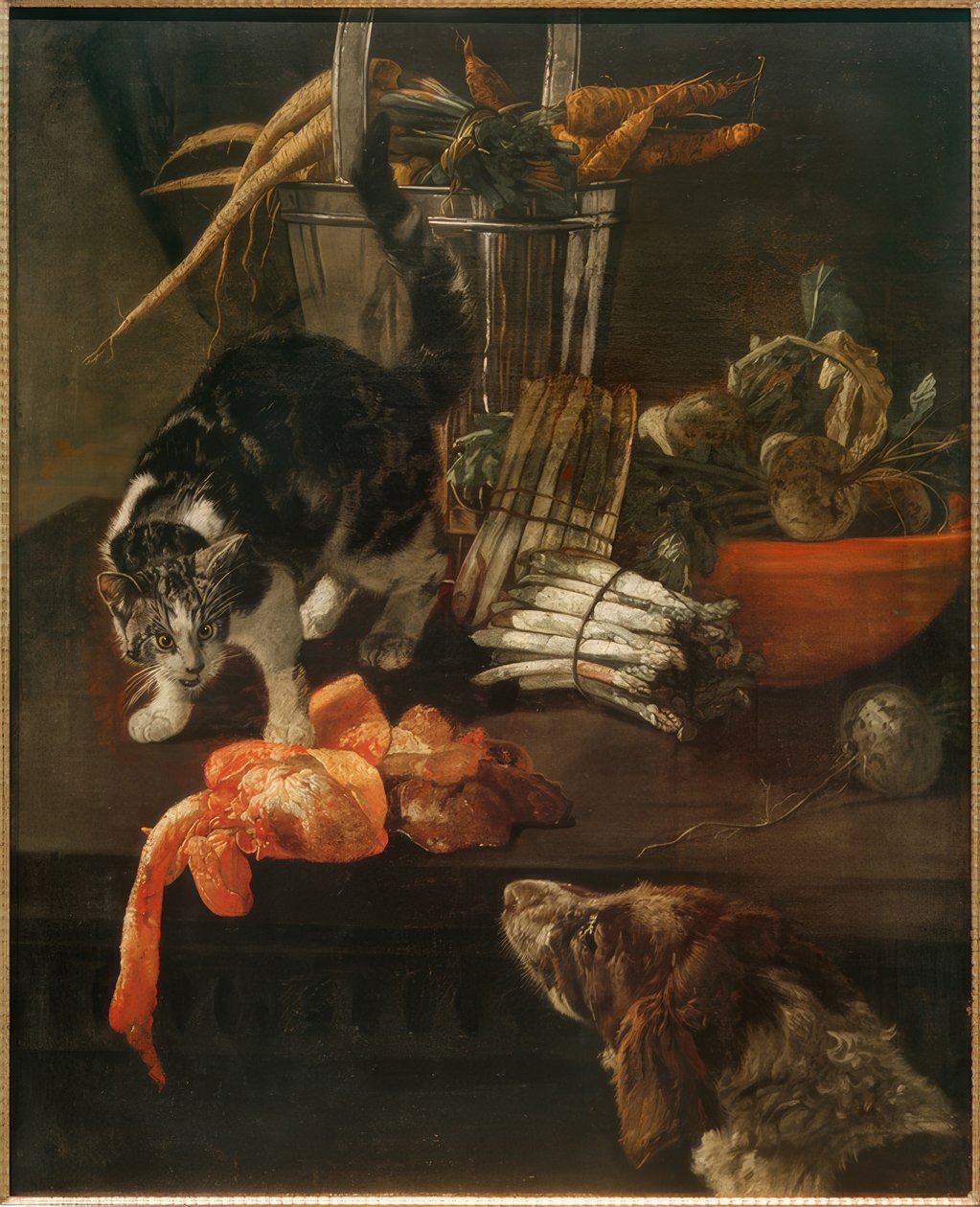 Kitchen Piece with Dog and Cat by Jacobus Victors