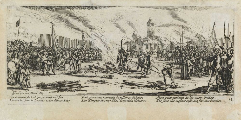 The Bonfire, Les Miseres et les Mal-heures de la Guerre, Plate 13 by Jacques Callot