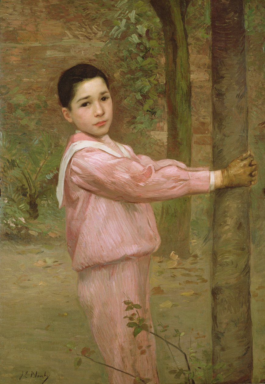 Portrait of a boy in a pink sailor suit by Jacques Emile Blanche