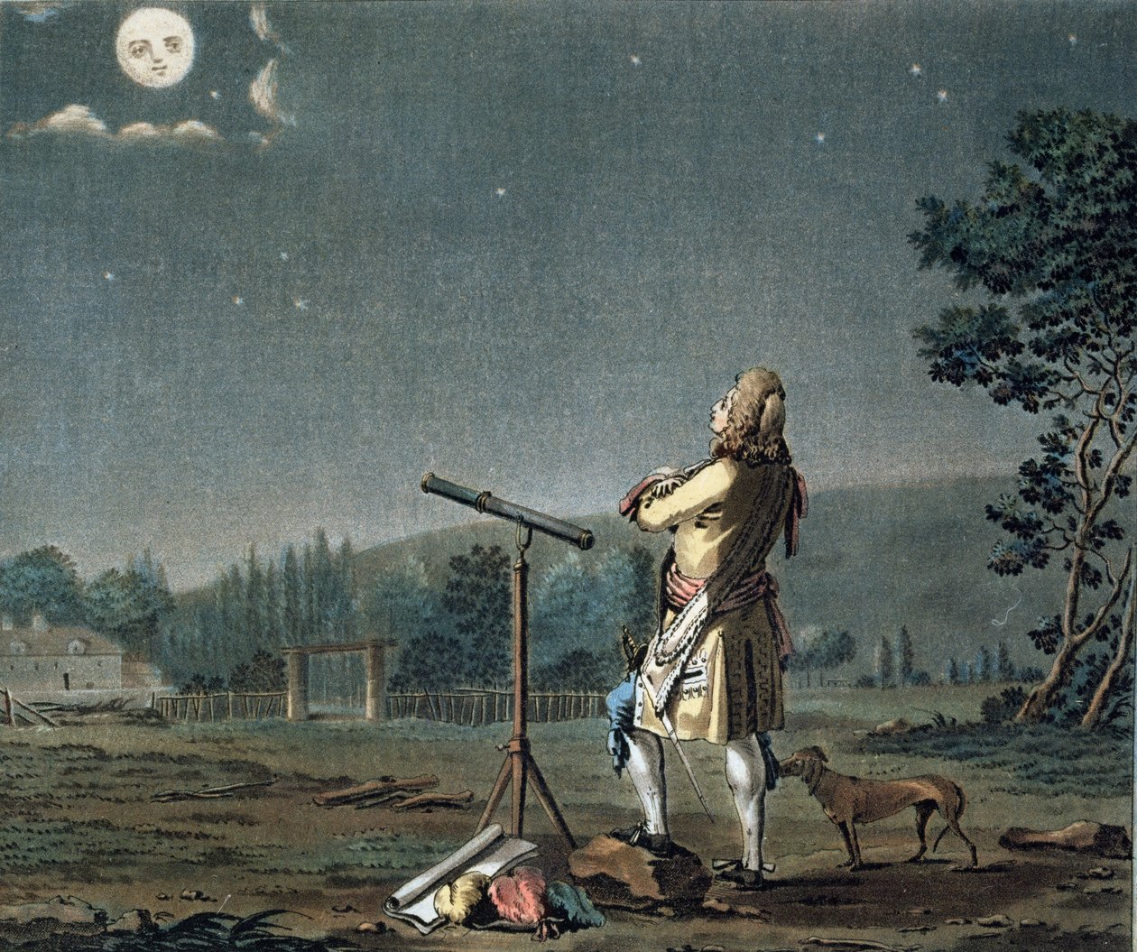 Bernard le Bovier de Fontenelle Contemplating the Plurality of Worlds, engraved by Jean Baptiste Morret, 1791 by Jacques Francois Joseph Swebach