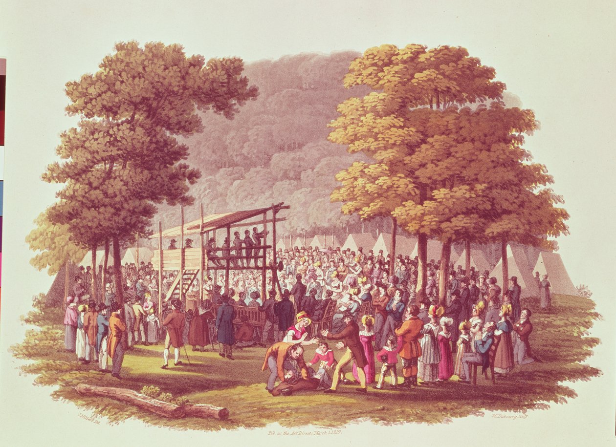 Camp Meeting of the Methodists in North America, engraved by M. Dubourg by Jacques Milbert