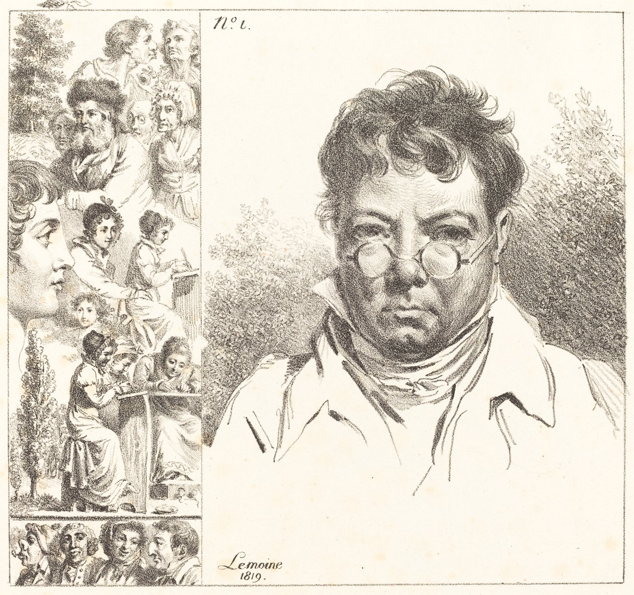 Self-Portrait and Other Heads by Jacques Antoine Marie Lemoine