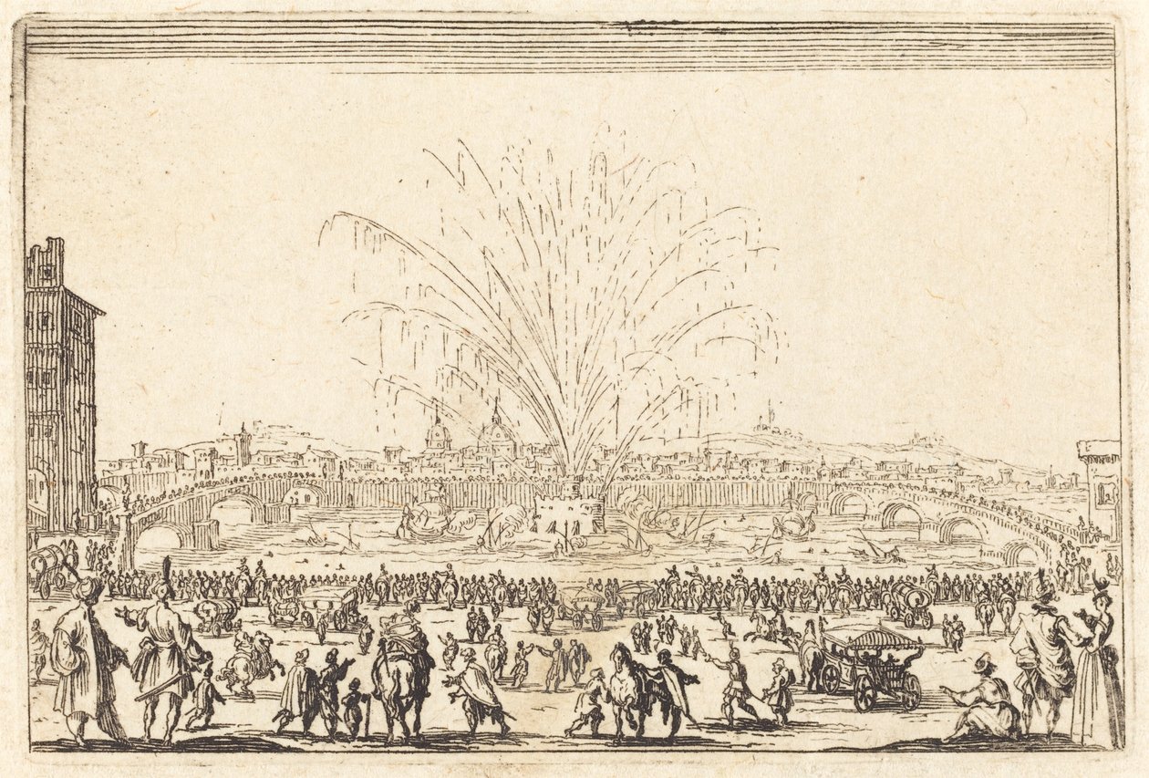 Fireworks on the Arno, Florence by Jacques Callot