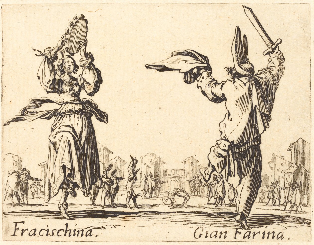 Fracischina and Gian Farina, c. 1622 by Jacques Callot