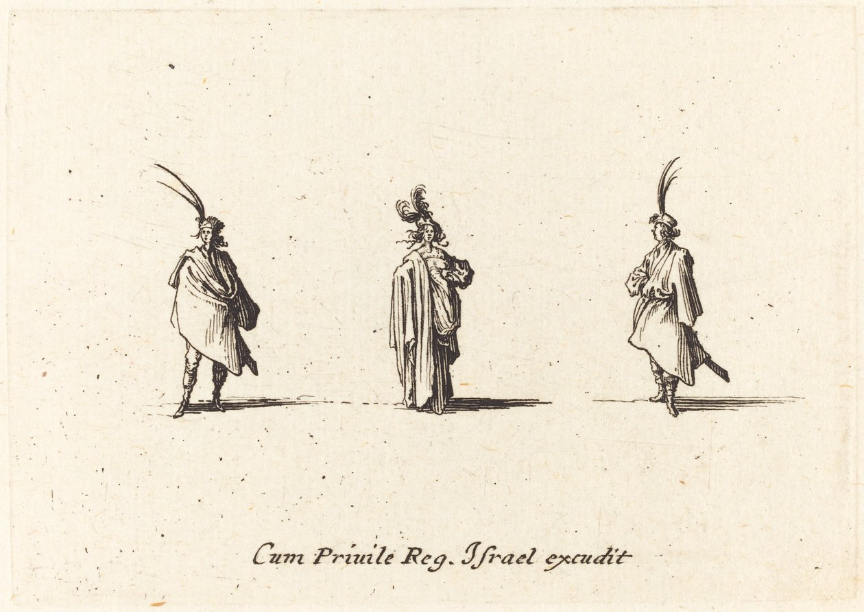 Lady in Long Cloak, and Two Gentlemen by Jacques Callot