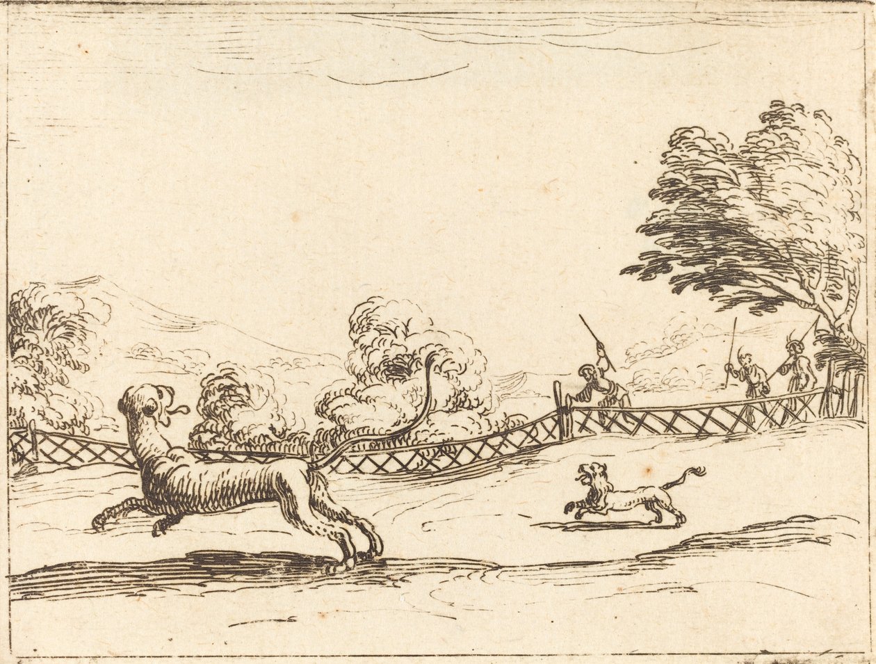 Lioness and Cub Pursued by Hunters by Jacques Callot