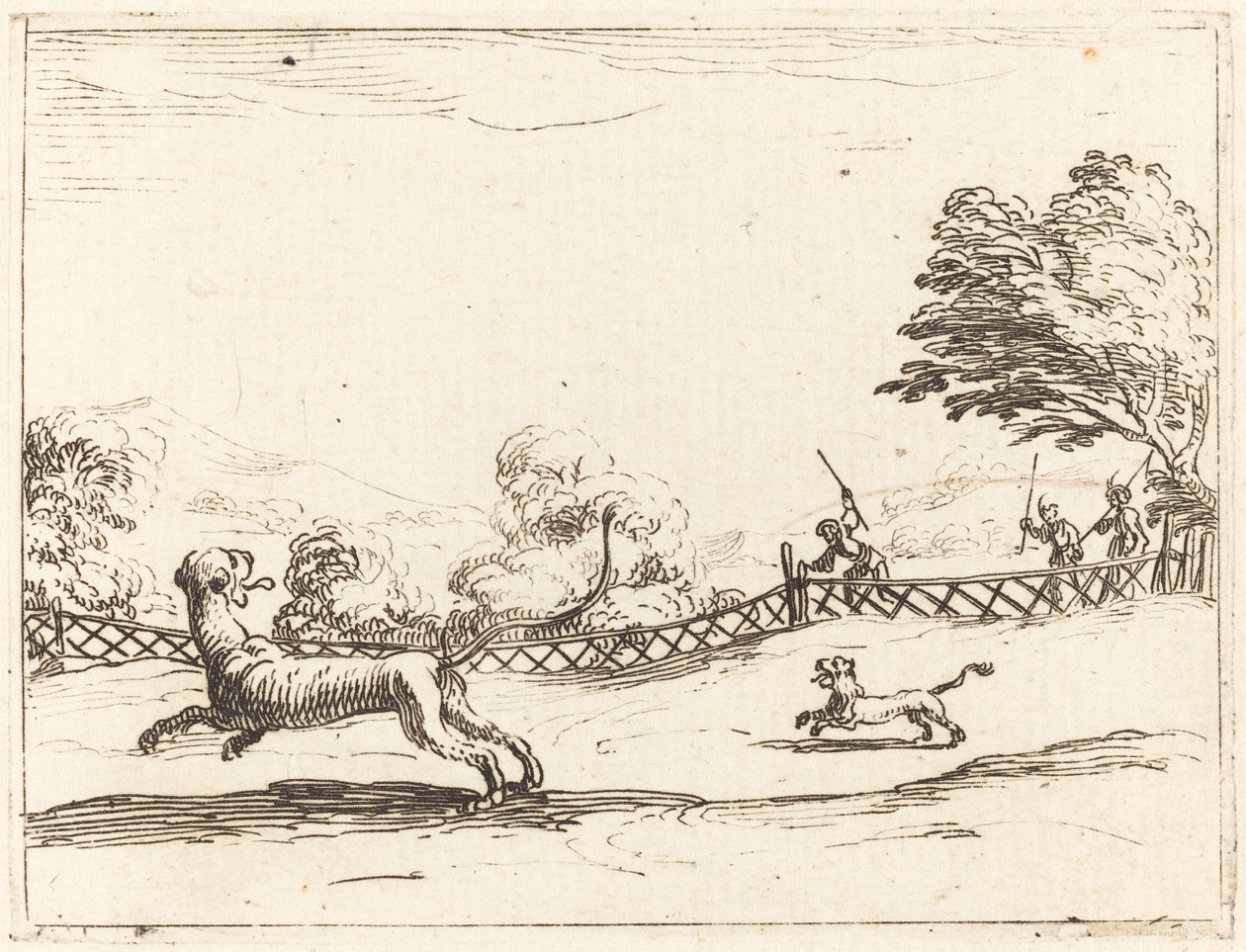 Lioness and Cub Pursued by Hunters by Jacques Callot