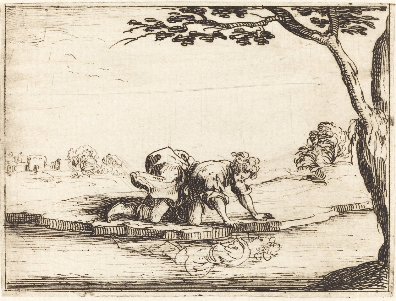 Narcissus Looking in the Water by Jacques Callot