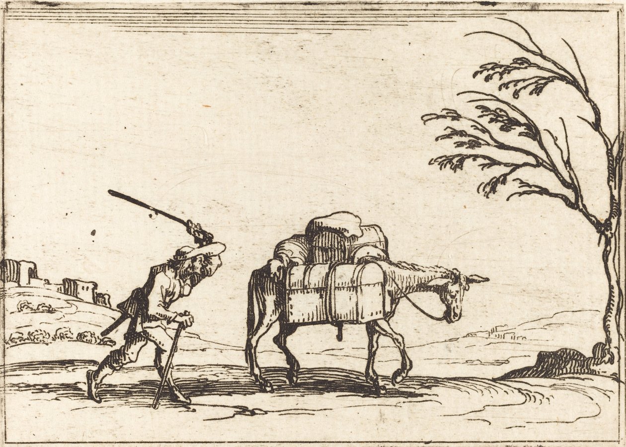 Peasant Whipping His Donkey by Jacques Callot