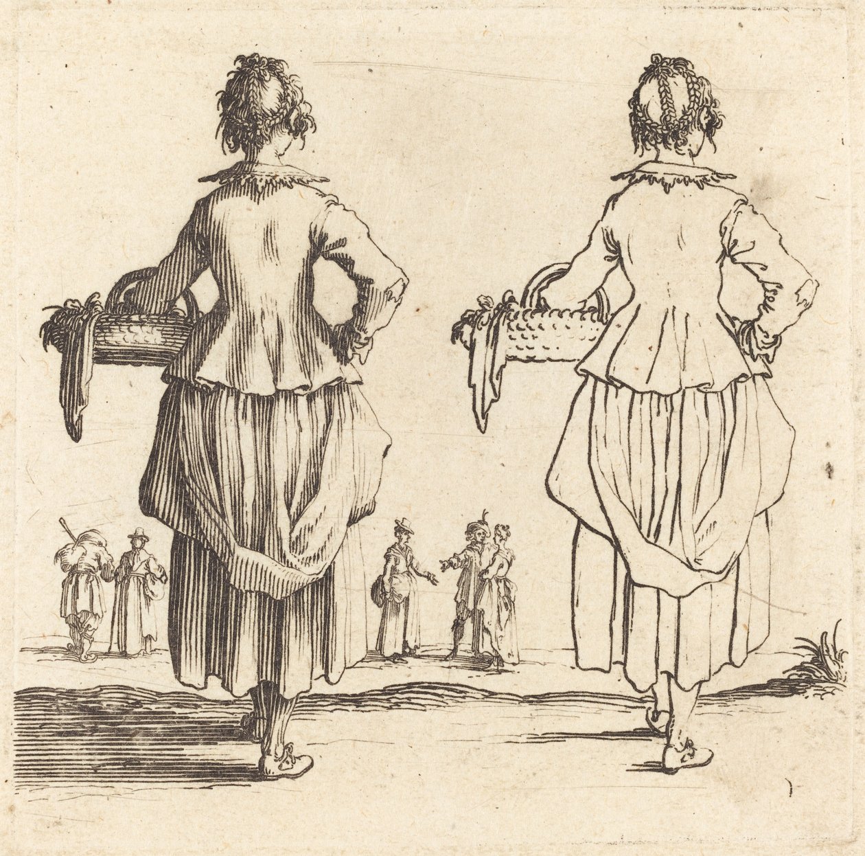 Peasant Woman with Basket, Seen from Behind by Jacques Callot