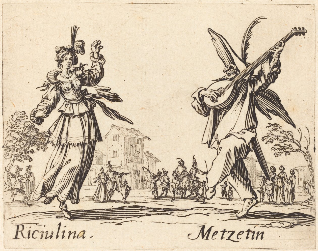 Riciulina and Metzetin by Jacques Callot
