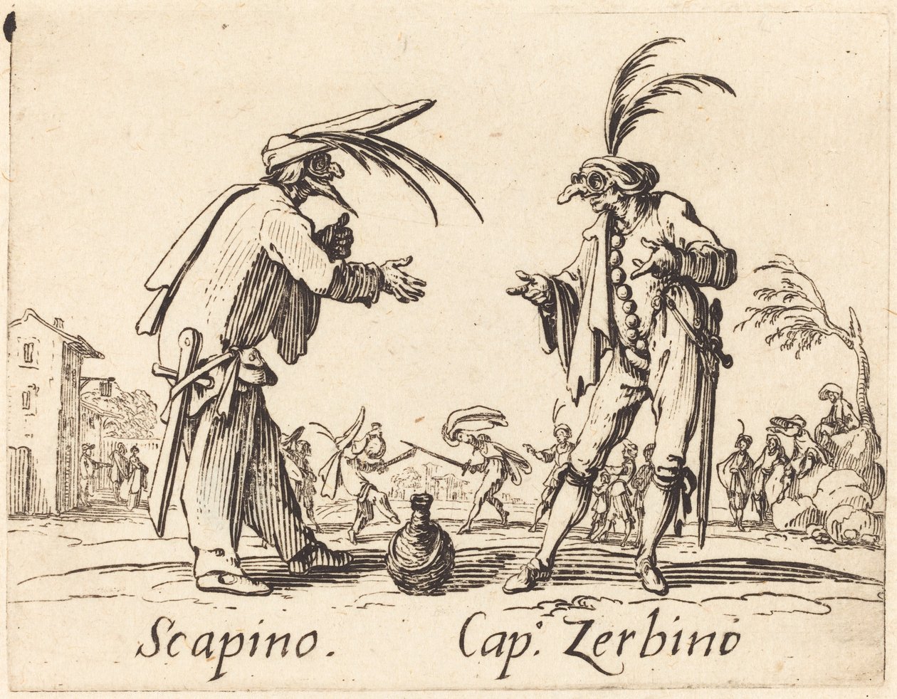 Scapino and Captain Zerbino by Jacques Callot